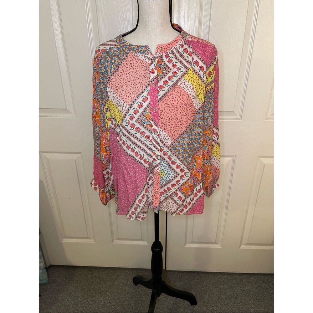 Fate Women's Boho Chic Patchwork Blouse Multicolo… - image 1